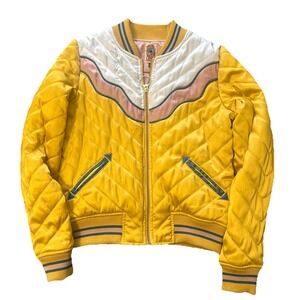 Classic Rock Couture Dolly Western Bomber Jacket Satin Mustard Yellow Sunrise Sm